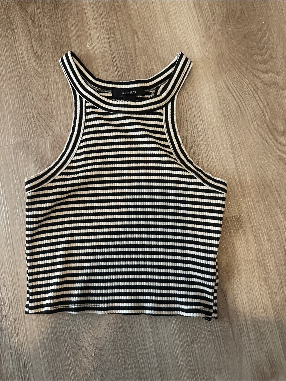 Forever 21 Black and White Striped Ribbed Cropped Tank